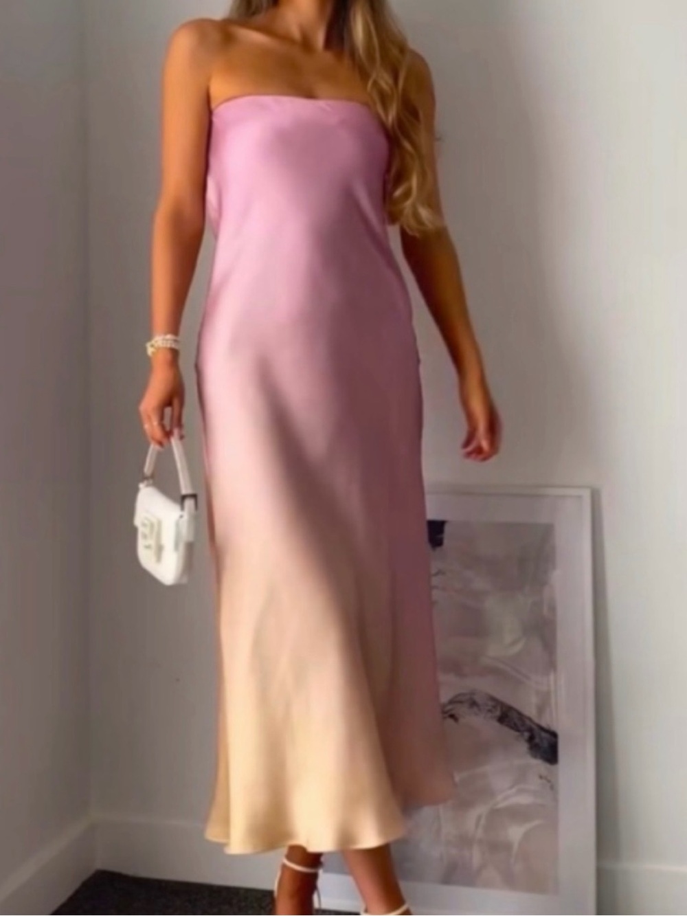 Zara Strapless Pink to Gold Ombre Slip Dress